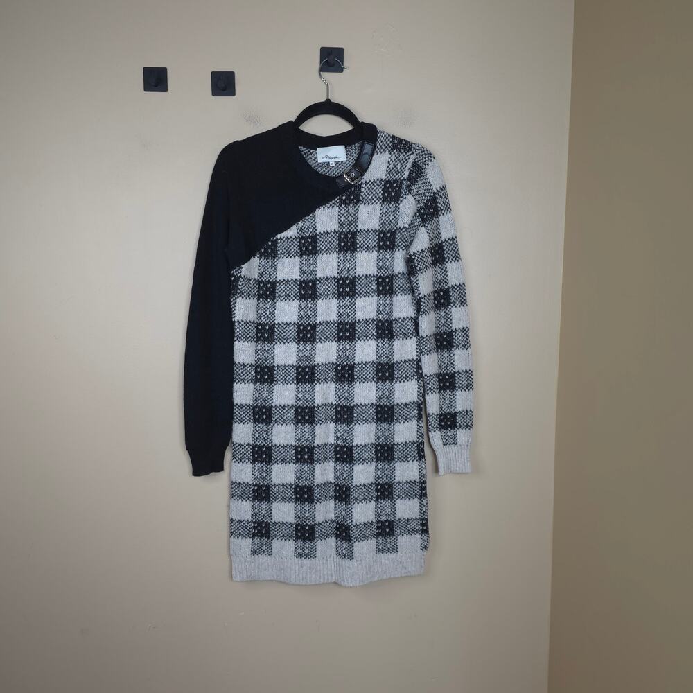 3.1 Phillip Lim Black Ivory Checkered Wool Blend Heavy Knit Sweater Dress XS